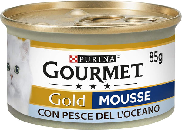 Hrană umedă pentru pisici Purina Gold Mousse cu pește oceanic 24 cutii 85G, cutie 24 X 85G