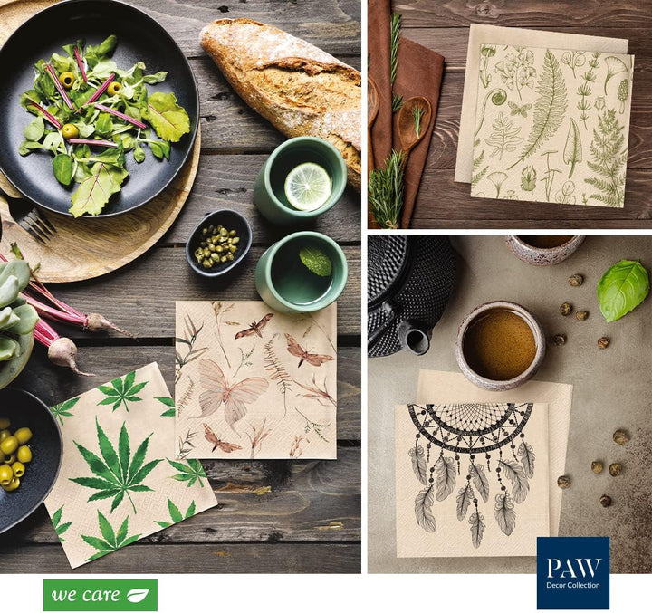 Paw Decor Collection X PAW Decor Collection CM Paper Wipes med 3 lag. 20 stykker. Trykt med vandbaserede farver. Borddekorationer. Nature, Hirsc, PAW_022022, hjorte, 33 x 33 cm (pakke med 3)