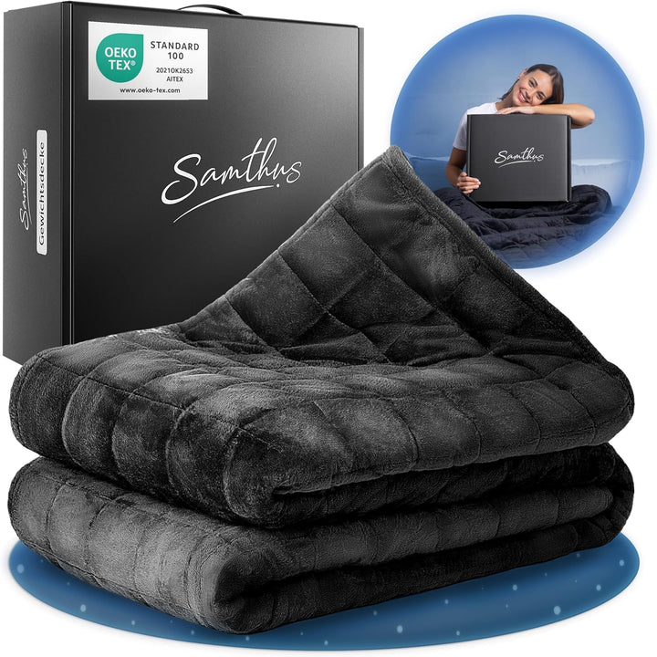 Samthus Pătură ponderată 135X200Cm 9Kg Sherpa Fleece - Certificată Oeko-Tex - Pătură de terapie și pătură de relaxare - Dormiți mai bine cu pătura noastră grea - Pătură ponderată - negru Paturi si Cuverturi Besuche den Samthus-Store Negru 9,0 Kilograme