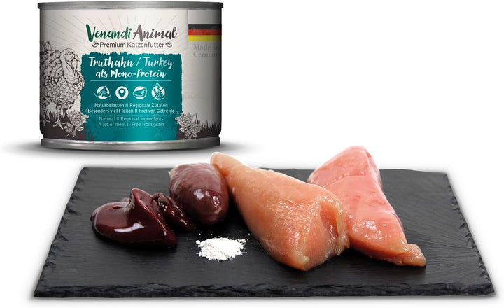 Venandi Animal Premium Hrană umedă pentru pisici, Tasting Pack II, pui + iepure, vițel, curcan, 6 X 200 G, fără cereale și naturală, 1.2 Kg