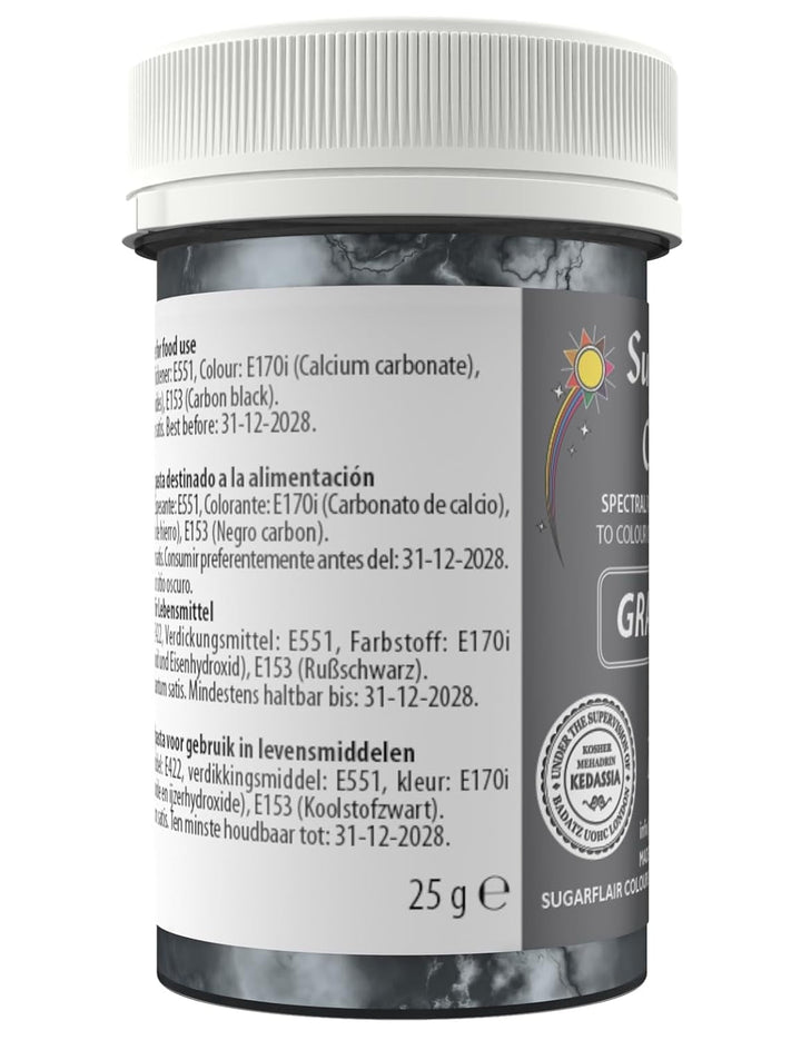 Pastă de colorant alimentar Sugarflair Grafit, colorant alimentar spectral concentrat pentru cremă de unt, pastă de zahăr, glazură, mixuri pentru prăjituri, macarons și multe altele! - 25g