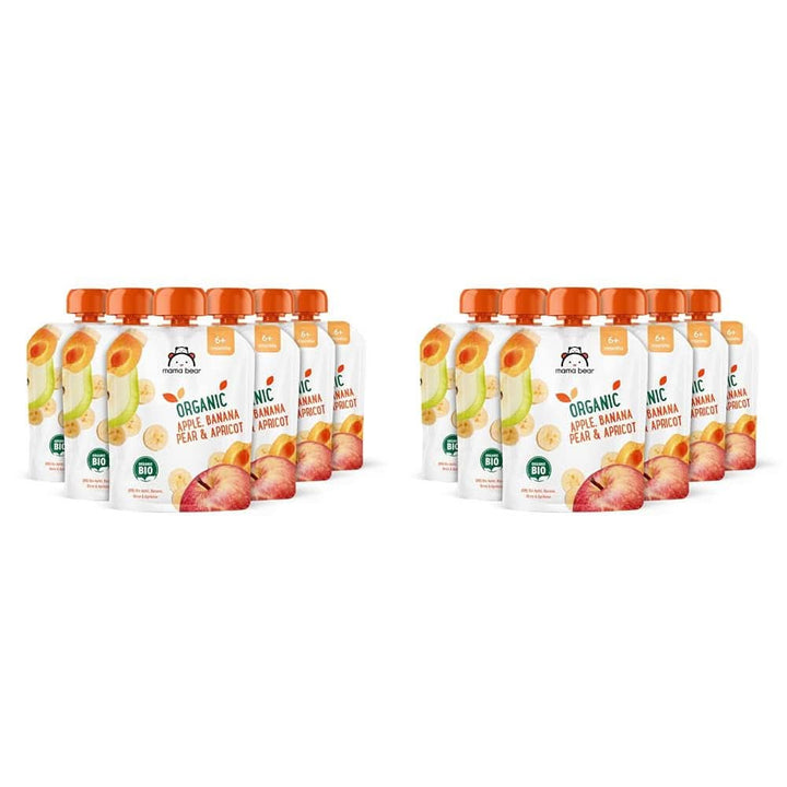 Mama Bear, piure organic diferite fructe, set 6 x 90 grame Mama si Copilul Naty Shop 12 x 90 grame Mere, pere, banane și caise