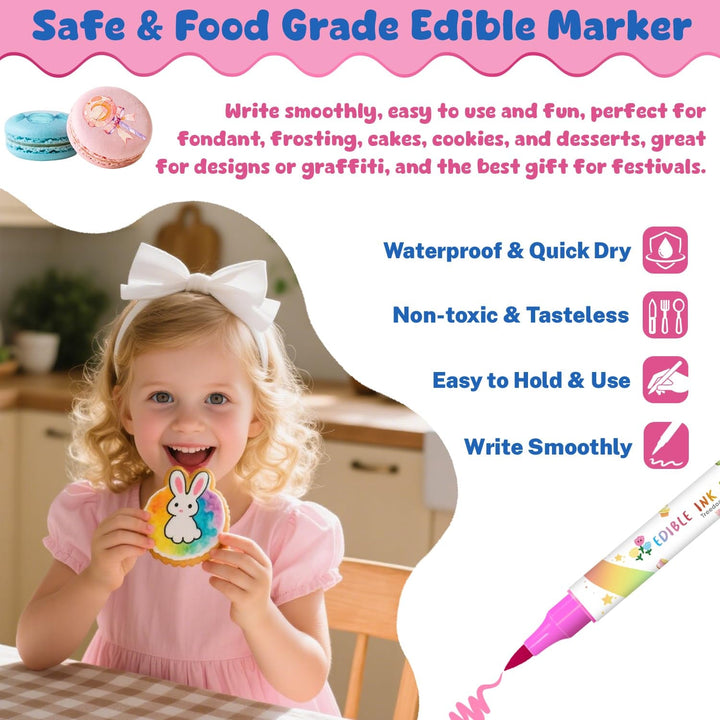 Pixuri colorante alimentare, 8 bucăți de pixuri alimentare cu vârfuri moi pentru linii groase și subțiri, pixuri alimentare pentru copt, pixuri comestibile pentru prăjituri, fursecuri, fondant, alimente