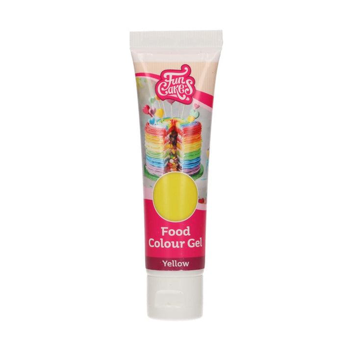 Colorant alimentar Funcakes Gel Galben: Colorant alimentar foarte concentrat pentru aluat, cremă, fondant și marțipan. Dozare ușoară. Picătură individuală pentru a crea culori vibrante. Halal. 30 g.