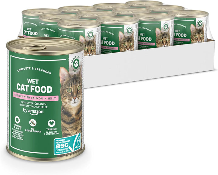 By Amazon hrană pentru pisici, umedă, fără cereale, conservă, bucăți de pui în jeleu, 12 X 405 G