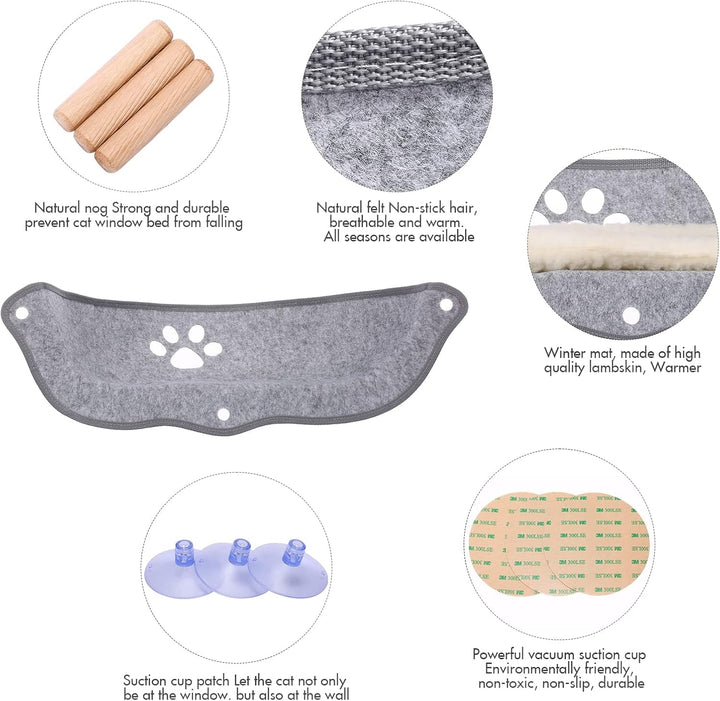 Șezlong pentru pisici, scaune de fereastră cu covorașe și ventuză pentru plajă, până la 20 kg, 70 cm x 29 cm