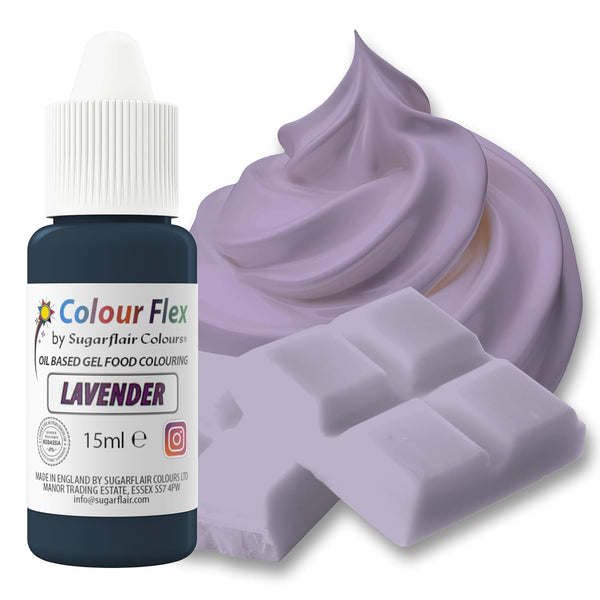 Colorant alimentar pe bază de ulei Sugarflair Colourflex Lavandă, colorant alimentar lichid foarte concentrat pentru cremă de unt, ciocolată, aluat, fondant, glazură și multe altele - 15 ml