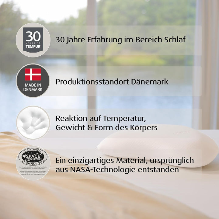 Pernă din spumă cu memorie TEMPUR Sonata, pernă ergonomică de susținere a gâtului pentru dormit pe spate și lateral, fermă, M (61 X 40 X 11 Cm) Perne standard Naty Shop