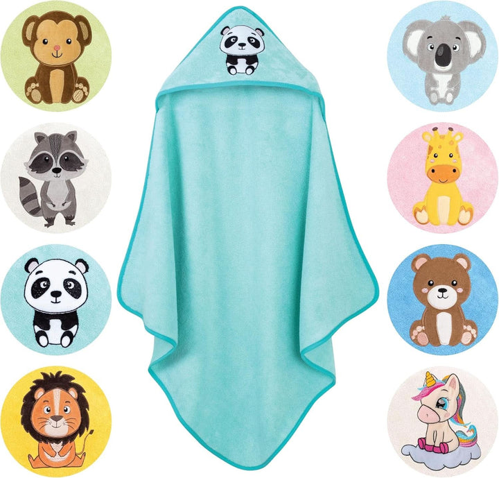 LAYNENBURG Prosop de baie cu glugă Premium Baby, 100% bumbac - Oeko TEX, 80 x 80 cm Mama si Copilul Naty Shop Turcoaz, panda