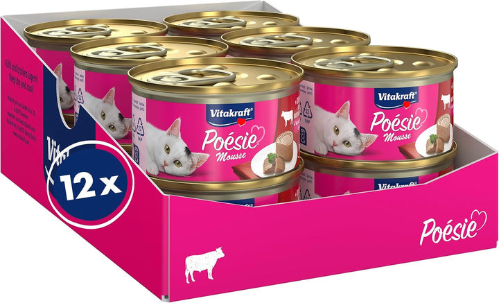 Vitakraft Poésie Mousse, hrană umedă pisică, mousse aeriană, cu carne de vită, fără zahăr adăugat și cereale (12X 85G)