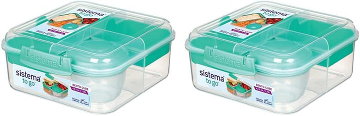 Sistema Bento Box TO GO lunch box cu compartimente | 1.25 L lunch box cu recipient pentru iaurt/fructe | pentru copii și adulți l | BPA-free | Minty Teal [21685-8T], verde mentă Cutii depozitare alimente Naty Shop Verde mentă 1,25 litri (pachet de 2)