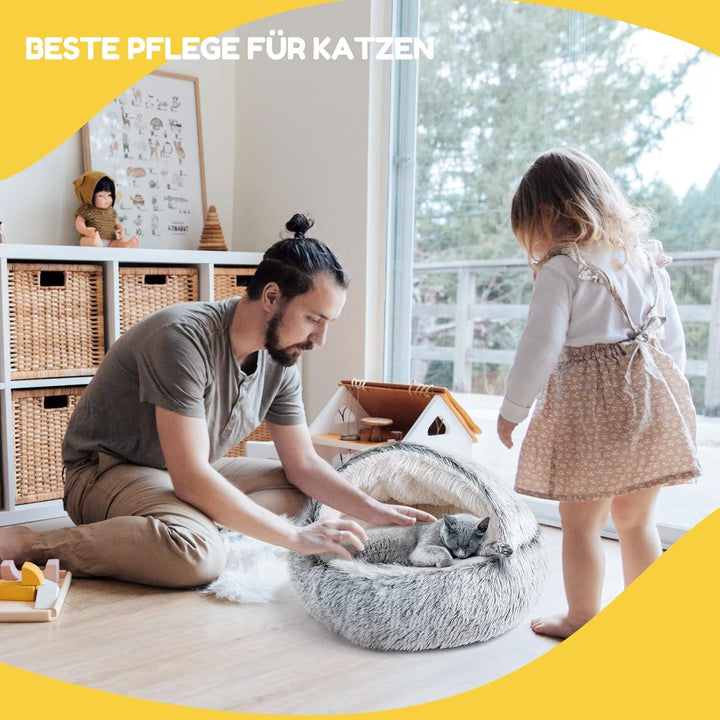 CATISM Pat pentru pisici pufos, 50 cm Pat confortabil pentru pisici mari Pat lavabil pentru câini Casă pentru câini Moale și confortabil Gri