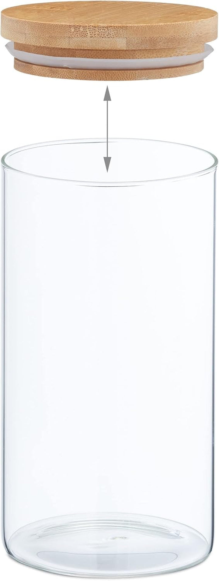 Borcane de depozitare Relaxdays cu capace din bambus, set de 3, borcane rotunde din sticlă, 1000 ml, etanșe, transparente/naturale, 18 x 10 cm Cutii depozitare alimente Naty Shop