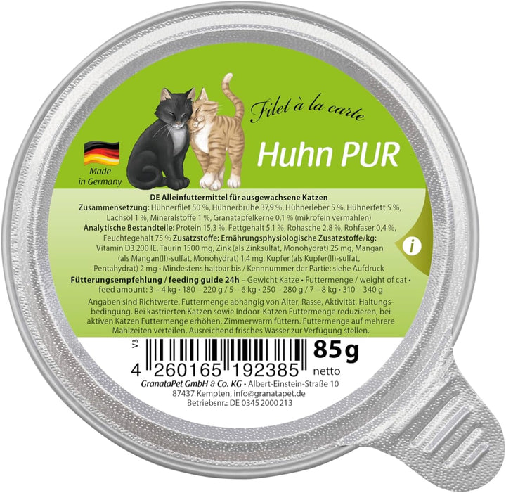 Granatapet Filet À La Carte Pui PUR, hrană umedă pentru pisici, bucăți de file fără cereale, hrană pentru pisici fără zahăr adăugat, conținut ridicat de carne, 6 X 85 G