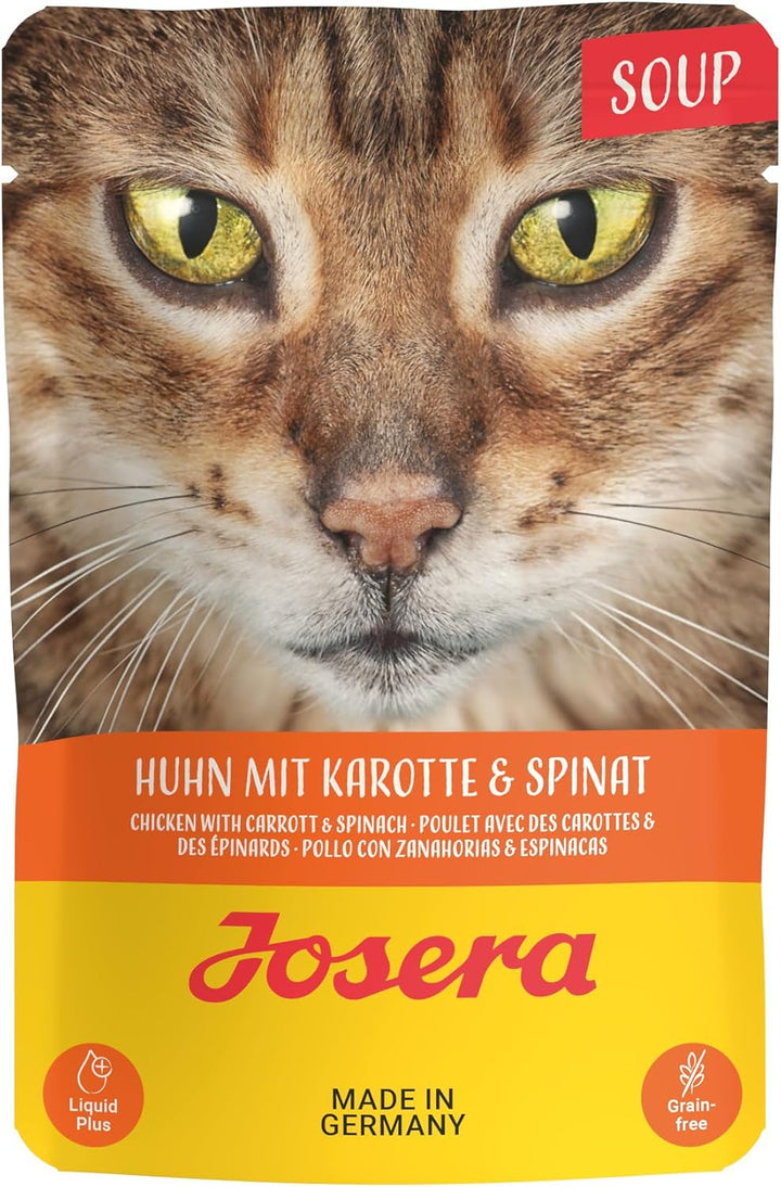 JOSERA Supă de pui cu morcov și spanac (16 X 70 G) | Adult | Hrană umedă premium pentru pisici adulte | Pui în supă cu legume | Fără cereale | Hrană umedă pentru pisici în pungă proaspătă | 16Pack