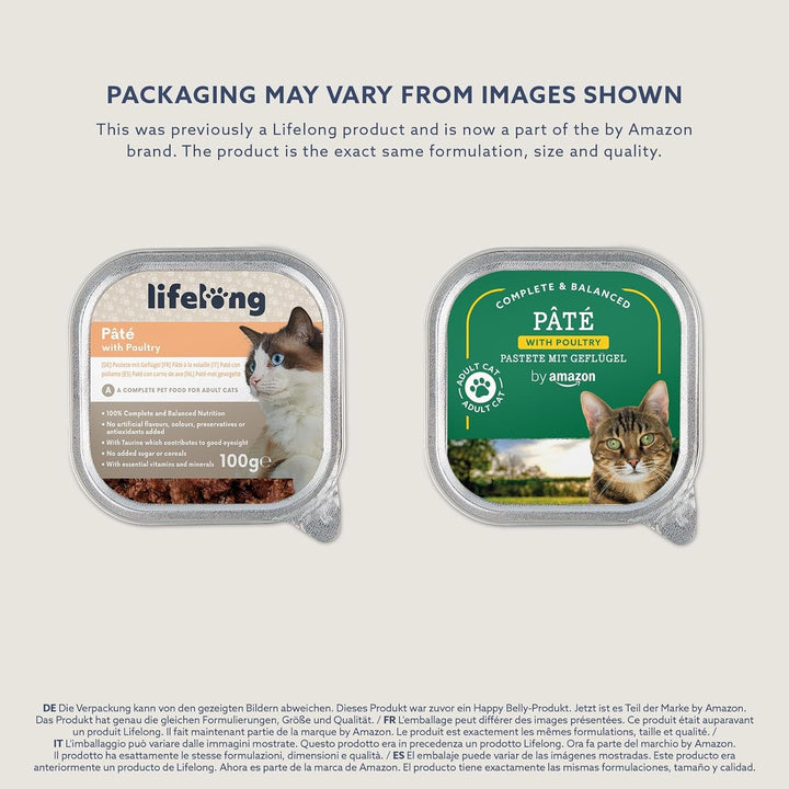 By Amazon Hrană pentru pisici, umedă, pateu cu păsări de curte, 100 G, 16 bucăți (înainte de viață)