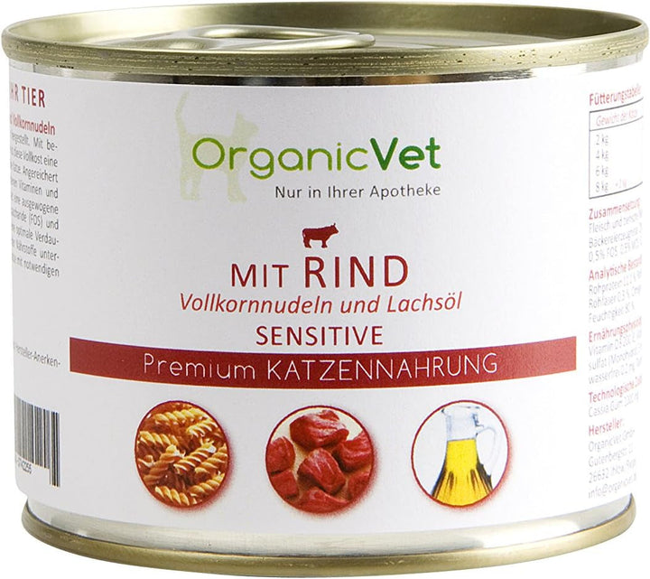Hrană umedă pentru pisici sensitive beef cu paste integrale, pachet de 6 (6 X 200 G)