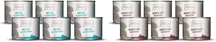 Mjamjam - Hrană umedă premium pentru pisici - Curcan bun cu dovleac aburit, pachet de 6 (6 X 800 G) & Hrană umedă premium pentru pisici - Rață și pasăre fragedă cu morcovi delicioși, pachet de 6 (6 X 800 G)