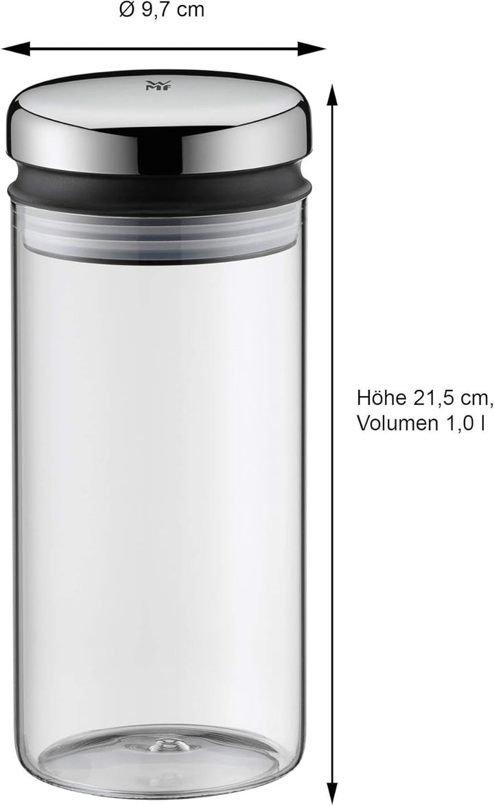 WMF Depot borcan de depozitare sticlă 1l, înălțime 21,5 cm, borcan de depozitare cu capac, recipient pentru boabe de cafea, borcan pentru cereale, borcan de depozitare a alimentelor cu deschidere mare de umplere (pachet de 4) Cutii depozitare alimente Naty Shop
