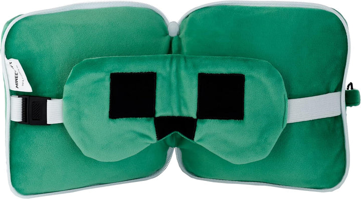 Puckator Relaxeazzz Minecraft Creeper pernă de călătorie din pluș și mască pentru ochi tetieră, pernă de dormit, pernă pentru gât, pernă de călătorie, mască de dormit, copii și adulți pentru mașină de călătorie, accesoriu pentru tren, avion Perne calatorie Naty Shop