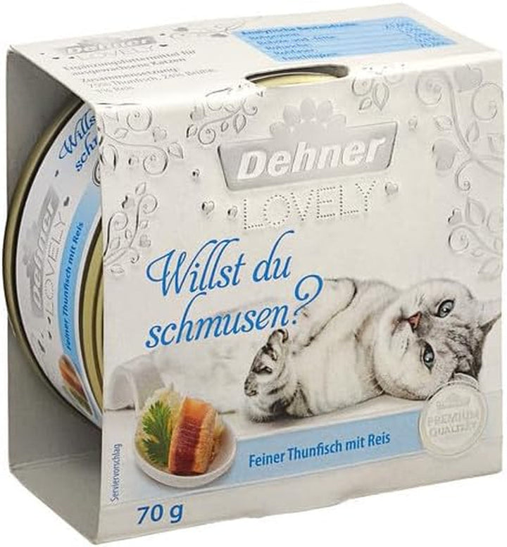 Dehner Premium Lovely Cat Food, hrană umedă fără gluten, pentru pisici adulte, ton / orez, 24 X 70 G Tin (1.68 Kg)