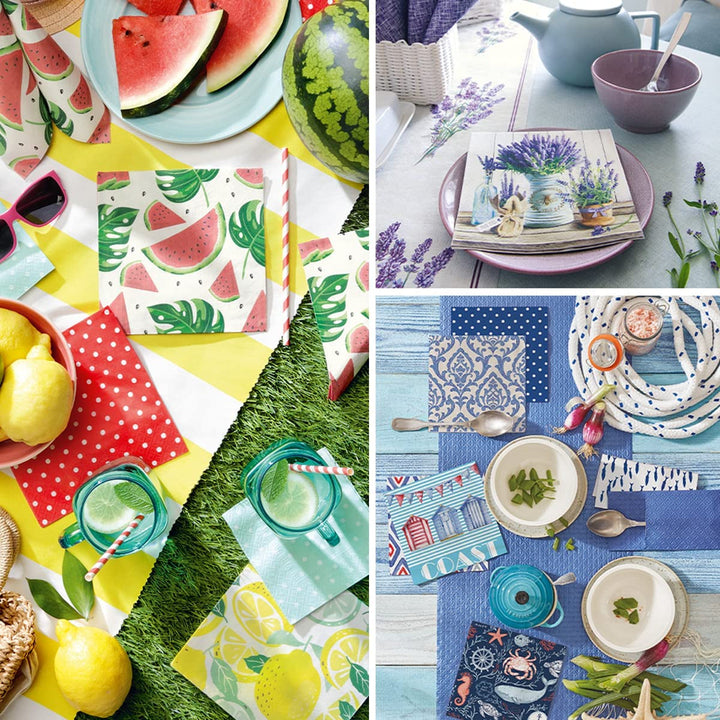 PAW - Șervețele 3 straturi (33 X 33 Cm) I 20 bucăți I Perfect pentru zile de naștere, petreceri, nunți, comuniuni și sărbători I Șervețele de hârtie colorate - flori elegante I Culoare: Peaceful Garden