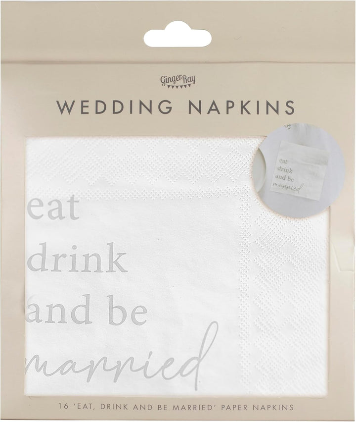 'Mănâncă, bea și fii căsătorit' Șervețele din hârtie albă pentru masa de nuntă 16 pachete