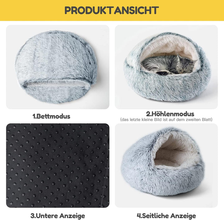 CATISM Pat pentru pisici pufos, 50 cm Pat confortabil pentru pisici mari Pat lavabil pentru câini Casă pentru câini Moale și confortabil Gri