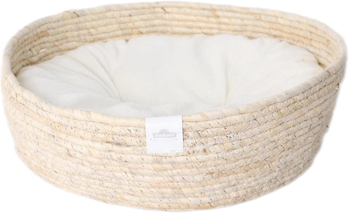 Pat de dormit Dehner Premium Lovely Cuddle, somn bun, Ø 38 cm, înălțime 13 cm, material natural/pluș, alb/bej