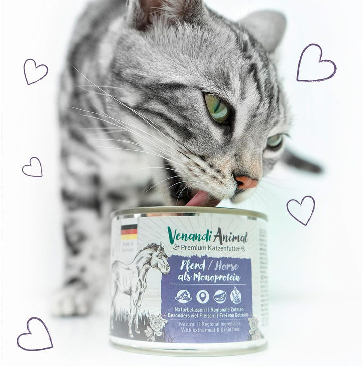Venandi Animal - Hrană umedă premium pentru pisici - Horse as monoprotein 12-pack (12 X 125 G), fără cereale, monoproteină