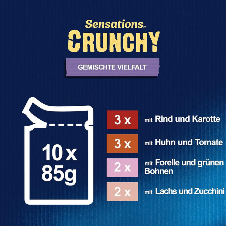 FELIX Sensations Hrană umedă pentru pisici Crunchy în jeleu, amestec de varietăți, pachet de 6 (6 X 10 pungi a 85G)