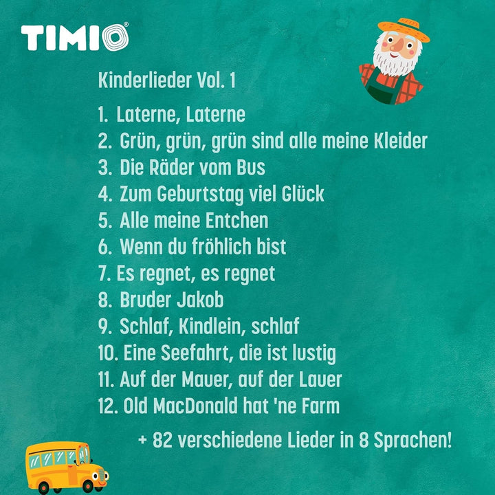 TIMIO Disc Set # 1: 5 discuri audio pentru TIMIO Player | Învață culorile, animalele sălbatice, instrumentele muzicale, 96 de versuri de grădiniță Vol. 1, părțile corpului | 8 limbi incluse | Jucărie de învățare de la 2 - 6 ani Jucarii Bebe Naty Shop