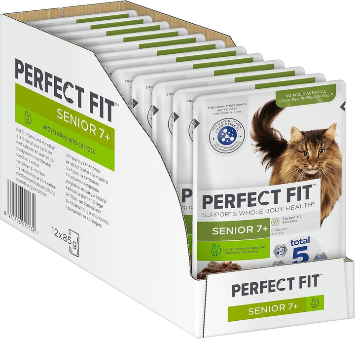 PERFECT FIT™ Pungă porționată pentru pisici Senior cu curcan și morcovi 12 X 85G