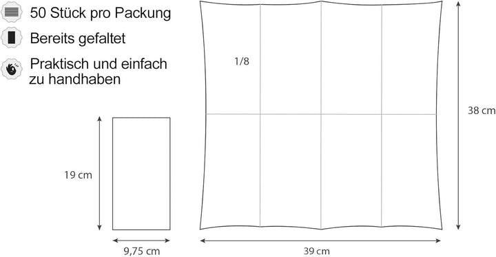 Soft Point 50 șervețele, pliere 1/8, de înaltă calitate, șervețel de unică folosință, 39X38 Cm, șampanie