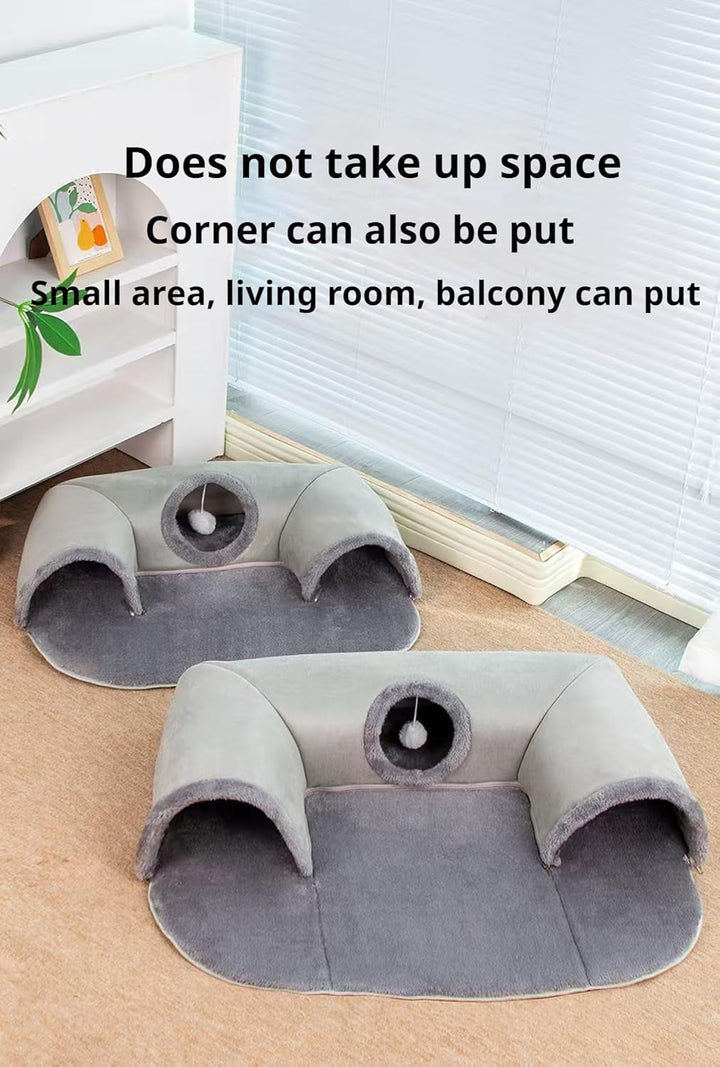 Tunel pentru pisici în formă de U, pat pentru pisici cu tub de joacă, jucărie de-a v-ați ascunselea lavabilă și detașabilă, combinație interactivă de joacă și somn pentru pisici de interior (mărime mică)