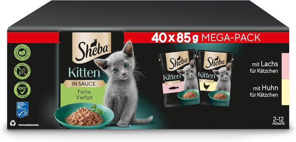 Sheba Cats Hrană umedă pentru pisoi în pungă porționată Fine Variety With Salmon (MSC) And Chicken In Sauce Multipack 40X85G