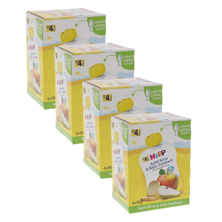 Pungi de stoarcere Hipp pentru bebelusi, terci de fructe, piersici mango in banana cu ovaz, fructe 100% bio fara zahar adaugat, 4 x 4 pungi de 90 g Mama si Copilul Naty Shop 4 x 4 pungi de 90 g Măr-Pere