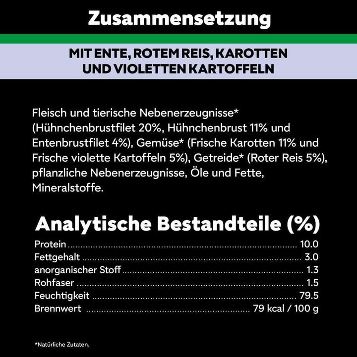 Bol cu rață, morcov, carne de vită, orez și pasăre în sos 2 X 5 X 85 G