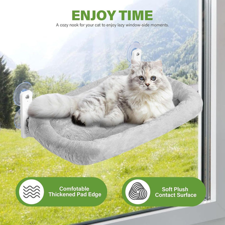 Șezlong pliabil pentru pisici, cu ventuze puternice, 60 x 30 cm, hamac detașabil pentru pisici, capacitate de încărcare de până la 18 kg, pentru ferestre și pervazuri din sticlă, gri