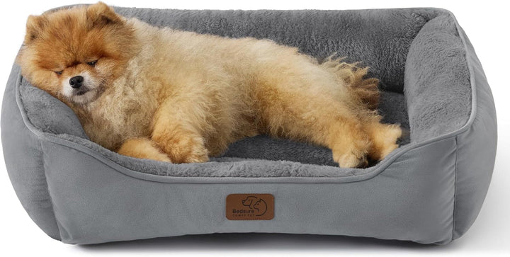 Pat lavabil pentru pisici BEDSURE - Coș de pisică de interior 51 x 41 cm cu bază antiderapantă, Pat pătrat pentru câini mici cu margini moi, Gri