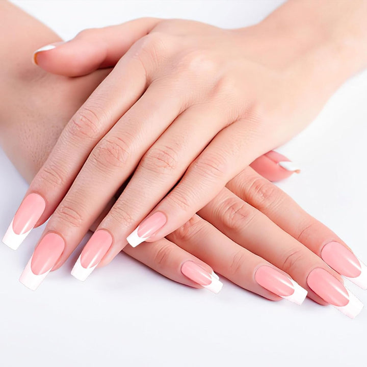 360 de bucăți unghii artificiale unghii franțuzești unghii false dreptunghiulare medii unghii false unghii false naturale DIY vârfuri de unghii false cu pilă de unghii presare pe unghii artificiale pentru doamne și femei