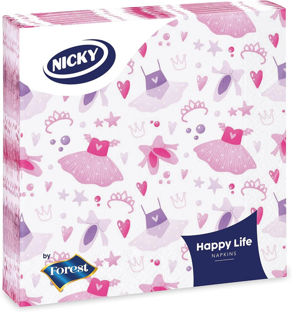 Happy Life 20 de șervețele cu 3 voaluri, motiv de dans, vesele și decorate, 100% celuloză pură, certificate Fsc®