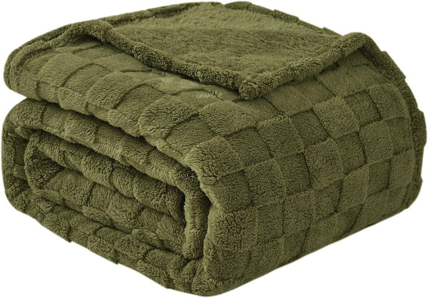 Good Nite Cosy pătură Fluffy Couch Throw pătură Fleece Bedspread Cosy Soft Checked Green pătură primăvară vară toamnă iarnă patru anotimpuri (150X200Cm Olive Green) Paturi si Cuverturi Good Nite Verde măsliniu 150 X 200 Cm
