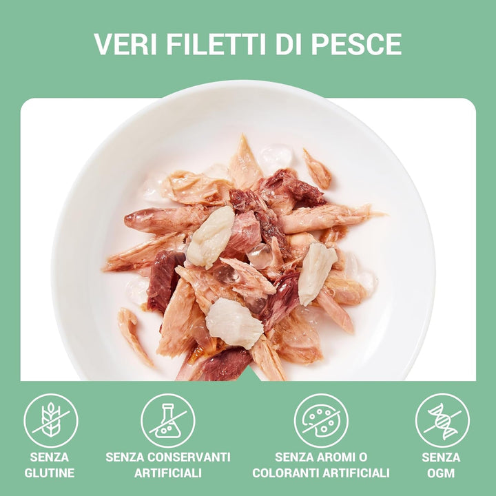 , File de ton cu dinte de jeleu, Hrană umedă complementară pentru pisici, Rețetă originală, 100% naturală, 12 cutii la 70 G