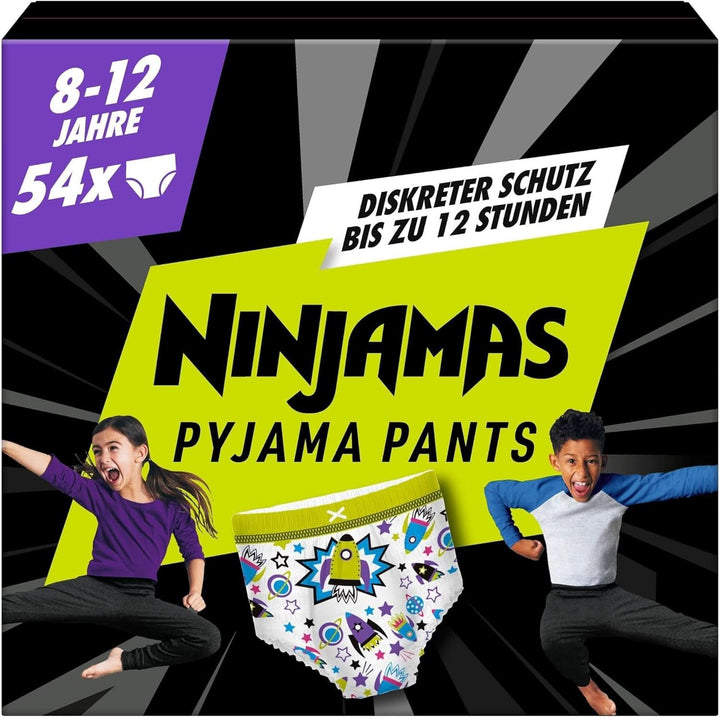 Pantaloni de pijama Ninjamas Hearts, 60 pantaloni de noapte absorbanți, 7 ani, 17Kg-30Kg Mama si Copilul Naty Shop 8-12 ani (54 bucăți) Băieți, 8-12 ani