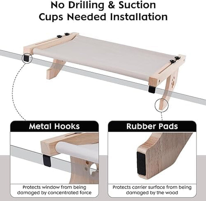Scaun pentru fereastră pentru pisici, hamac pentru pat pentru pisici, stinghie reglabilă din lemn pentru fereastra pisicii, detașabilă, lavabilă, moale, poate susține până la 13,6 kg