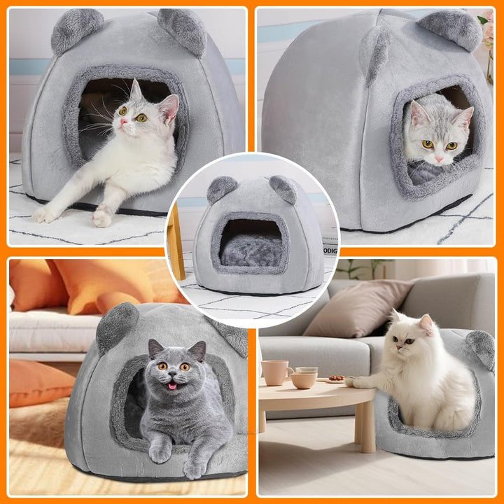 Pat pentru pisici lavabil, peșteră pentru pisici de 40 cm, căsuță lavabilă pentru pisici, pat pentru pisici pufos și lavabil pentru pisici, iepuri, câini și alte animale mici, gri