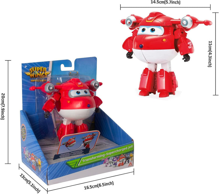 Super Wings 5" Transforming Characters 2-Pack Transforming Supercharged Jett + Tino, jucărie Transformer pentru băieți și fete de peste 3 ani, roșu Action figures Naty Shop