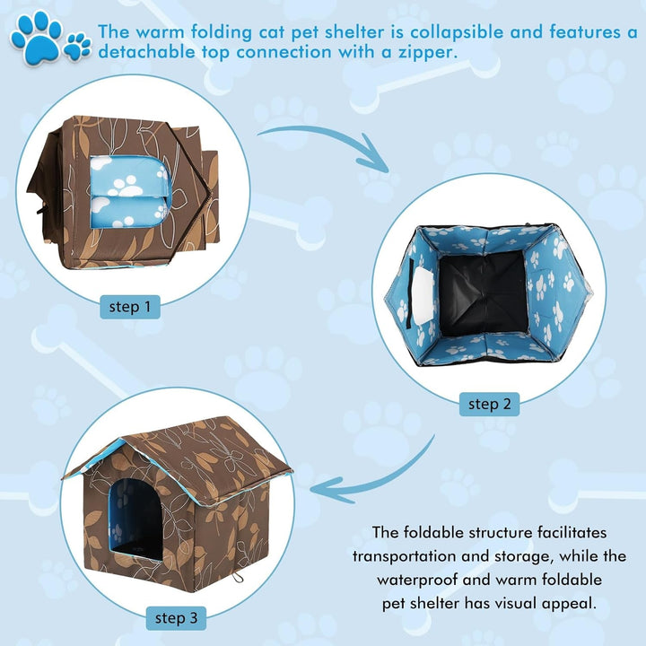 Căsuță pentru pisici în aer liber, rezistentă la iarnă, impermeabilă, caldă, adăpost pliabil pentru animale de companie pentru pisici, peșteră pentru pisici, pat pentru pisici cu pernă detașabilă pentru animale de companie fără stăpân (maro, pătrat)