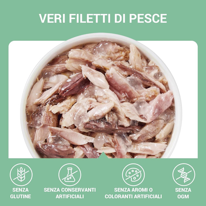 , File de ton în jeleu, Hrană umedă complementară pentru pisici, Rețetă originală, 100% naturală, 12 cutii a câte 70 g